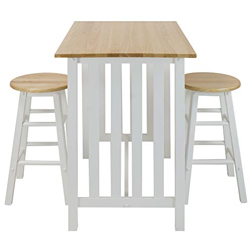 Casual Home 3-Piece Breakfast Set with Solid American Hardwood Top, White