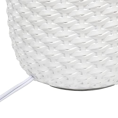 Simple Designs LT1135-OFF 20.4" Tall Traditional Ceramic Purled Texture Bedside Table Desk Lamp w White Fabric Drum Shade for Home Decor, Bedroom, Living Room, Entryway, Office, Off White