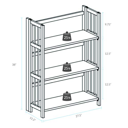 Casual Home 3-Shelf Folding Stackable Bookcase (27.5" Wide)-White