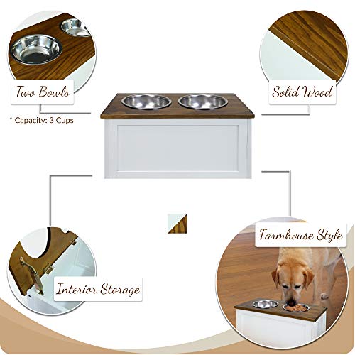 Casual Home 603-15 Wooden Storage Stand Pet Feeder, Two-Tone (Warm Brown, White), One Size