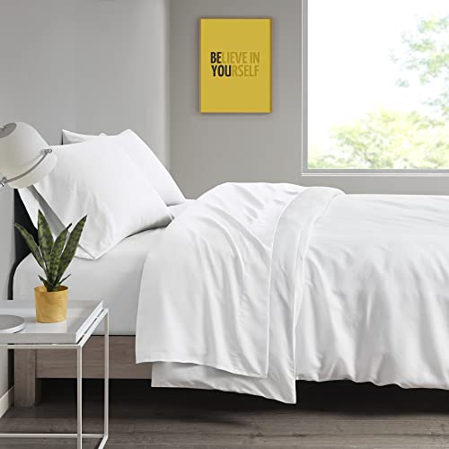 Intelligent Design Wrinkle Resistant, Soft Sheets with 12" Pocket Modern, All Season, Cozy Bedding-Set, Matching Pillow Case, Twin, Microfiber White