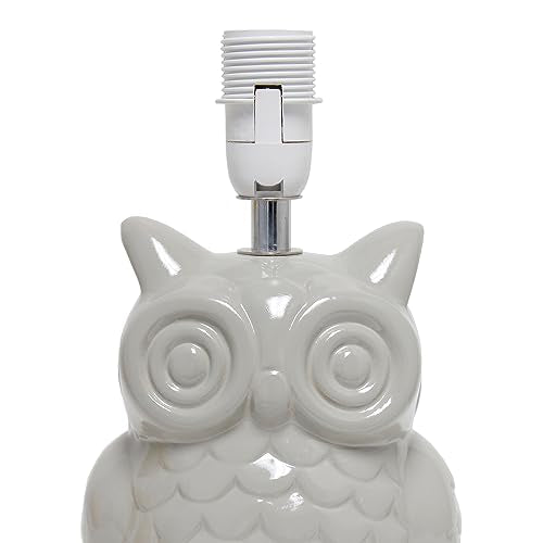 Simple Designs LT1136-GRY 12.8" Tall Contemporary Ceramic Owl Bedside Table Desk Lamp w Matching Fabric Shade for Home Decor, Bedroom, Nightstand, Living Room, Entryway, Kids&