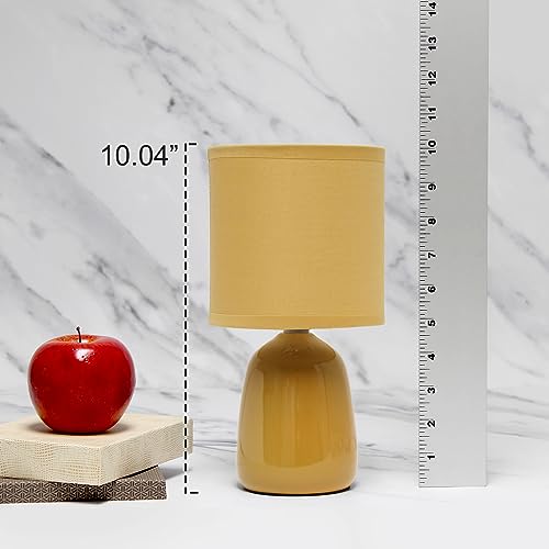 Simple Designs LT1134-MST 10.04" Tall Traditional Ceramic Thimble Base Bedside Table Desk Lamp w Matching Fabric Shade for Decor, Nightstand, Bedroom, Living Room, Entryway, Office, Mustard Yellow