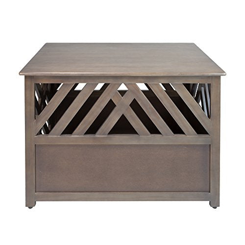 Casual Home Wooden Lattice Pet Crate, End Table, Taupe Gray