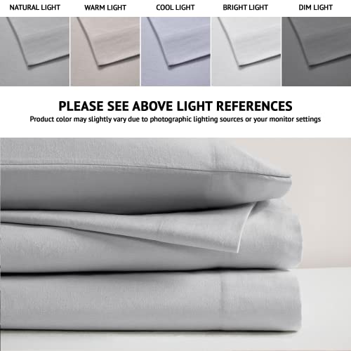 Beautyrest 100% Cotton Sheet Set Breathable Oversized Flannel, All Elastic Deep Pocket Fits Up to 16" Mattress - Cozy Warm Bed Sheets for Cold Weather, King, Grey 4 Piece