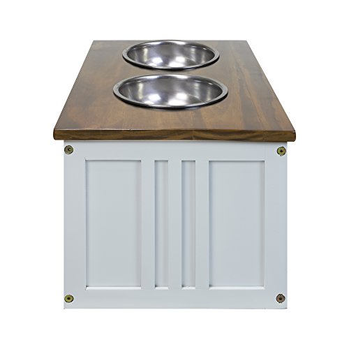Casual Home 603-15 Wooden Storage Stand Pet Feeder, Two-Tone (Warm Brown, White), One Size