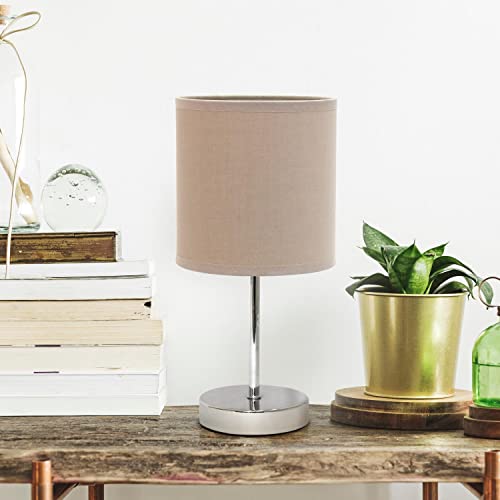 Creekwood Home Nauru 11.81" Traditional Petite Metal Stick Bedside Table Desk Lamp in Chrome with Fabric Drum Shade