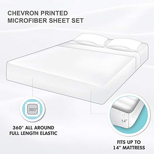 Intelligent Design Microfiber Wrinkle Resistant, Soft Sheets with 12" Pocket Modern, All Season, Cozy Bedding-Set, Matching Pillow Case, Twin, Chevron Aqua 3 Piece (ID20-300)