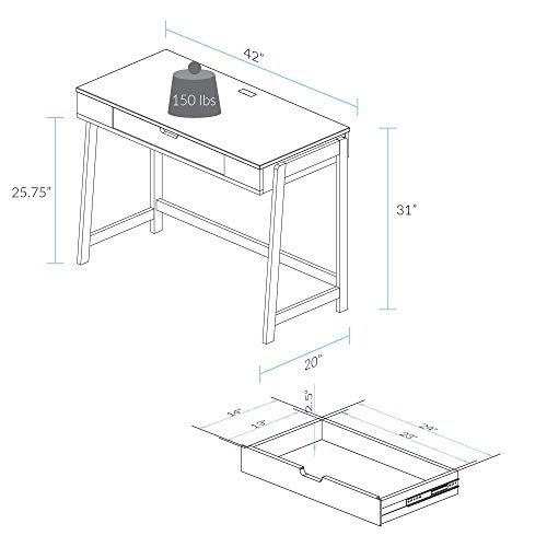 Casual Home Neorustic Smart Desk with USB Ports, Solid American Maple Legs