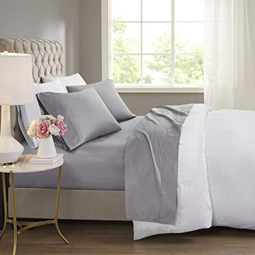 Beautyrest BR 600 TC Cooling Cotton Blend Solid Bed Sheet Set with 16 Inch Deep Pocket, All Season, Soft Bedding-Set, Matching Pillow Case, Full, Grey, 4 Piece (BR20-0994)