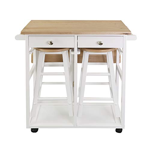 Casual Home Breakfast Cart with Drop-Leaf Table, White