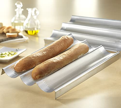 USA Pan Bakeware Aluminized Steel Perforated French Baguette Bread Pan, 3-Loaf