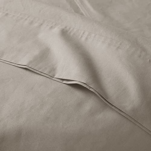 Madison Park 100% Cotton Percale Brushed Highly Breathable Moisture Absorbing 4 Piece Sheet Set, Queen Size, Khaki