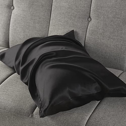 MP2 100% Mulberry Silk Pillowcase for Hair and Skin – Silk Pillow Case with Hidden Zipper – Both Side 25 Momme 600 Thread Count Soft Smooth Pure Silk Pillow Cases (Black, Standard Size 20x26”, 1 pcs)