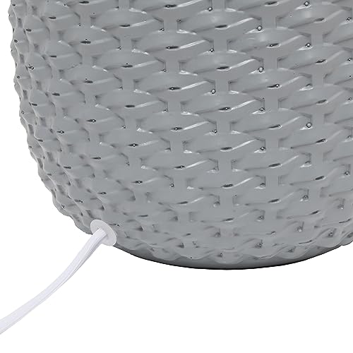 Simple Designs LT1135-GRY 20.4" Tall Traditional Ceramic Purled Texture Bedside Table Desk Lamp w White Fabric Drum Shade for Home Decor, Bedroom, Living Room, Entryway, Office, Gray