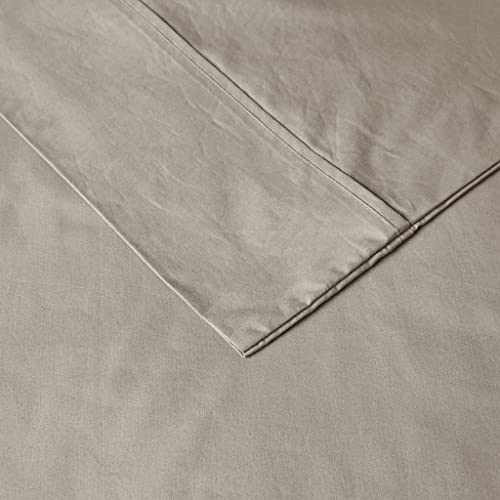 Madison Park 100% Cotton Percale Brushed Highly Breathable Moisture Absorbing 4 Piece Sheet Set, Queen Size, Khaki