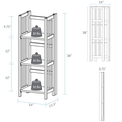 Casual Home 3-Shelf Folding Bookcase (14" Wide)-Walnut