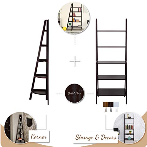 Casual Home 5-Shelf Corner Ladder Bookcase, Espresso