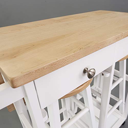 Casual Home Breakfast Cart with Drop-Leaf Table, White