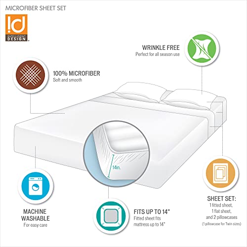 Intelligent Design Microfiber Bed Sheet Set Wrinkle Resistant, Soft Sheets with 12" Pocket, Modern, All Season, Cozy Bedding-Set, Matching Pillow Case, Cal King, Grey, 4 Piece, Model: ID20-354