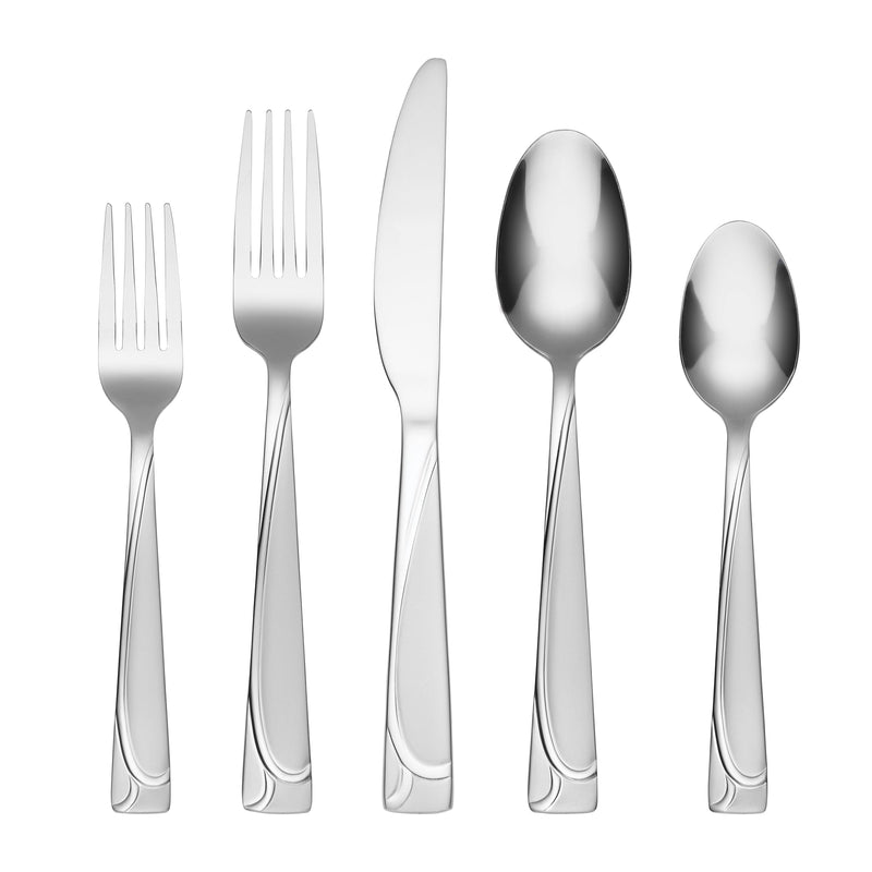 Cambridge Silversmiths Mena Frost 20-Piece Flatware Silverware Set, Service for 4, Stainless Steel, Includes Forks/Knives/Spoons, Frost Finish