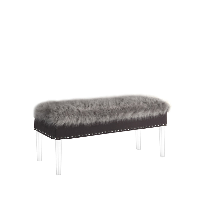 Home Outfitters 42" Gray and Clear Upholstered Faux Fur Bench with Flip top