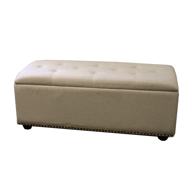 Home Outfitters 17" Beige and Black Upholstered Microfiber Bench with Flip top