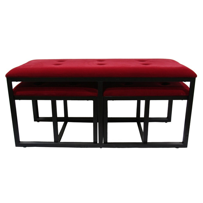 Home Outfitters 18" Red and Black Upholstered Microfiber Bench