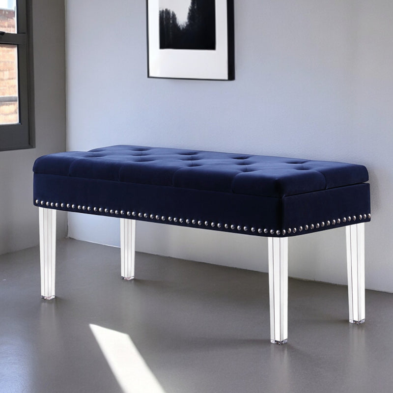 Home Outfitters 42" Navy Blue Velvet and Clear Acrylic Storage Bench