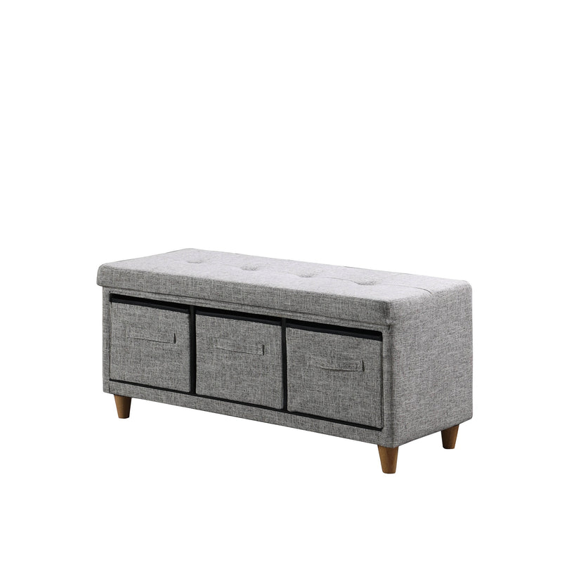 Home Outfitters 40" Gray and Brown Upholstered Polyester Bench with Drawers