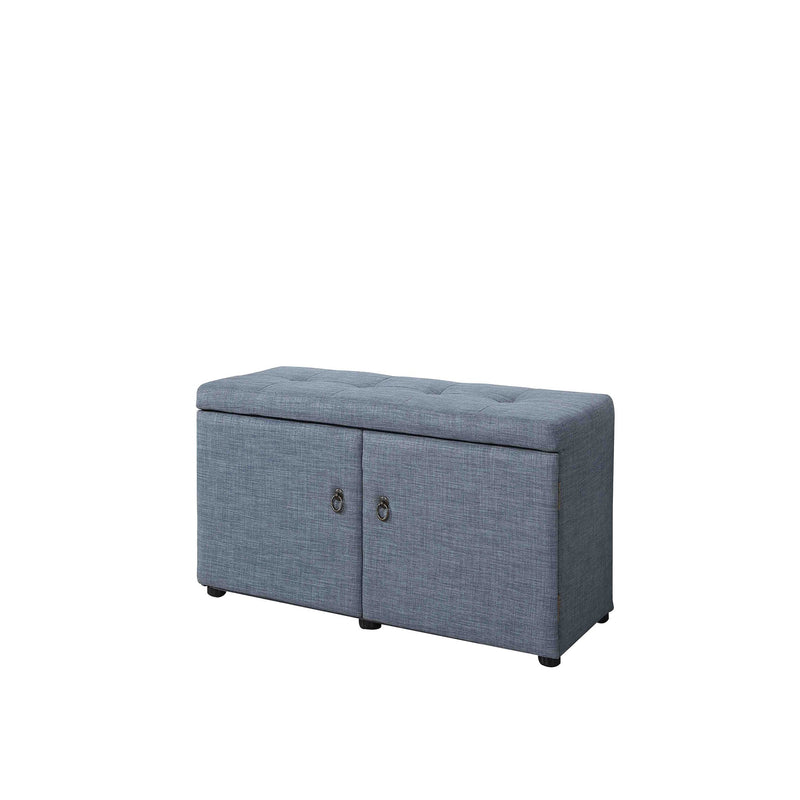 Home Outfitters Blue Gray Linen Look Double Door Shoe Storage Bench