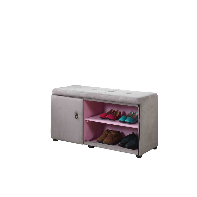 Home Outfitters Light Gray and Pink Tufted Shoe Storage Bench