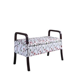 17" Dark Brown And Blue Upholstered 100% Polyester Floral Entryway Bench With Flip-Top