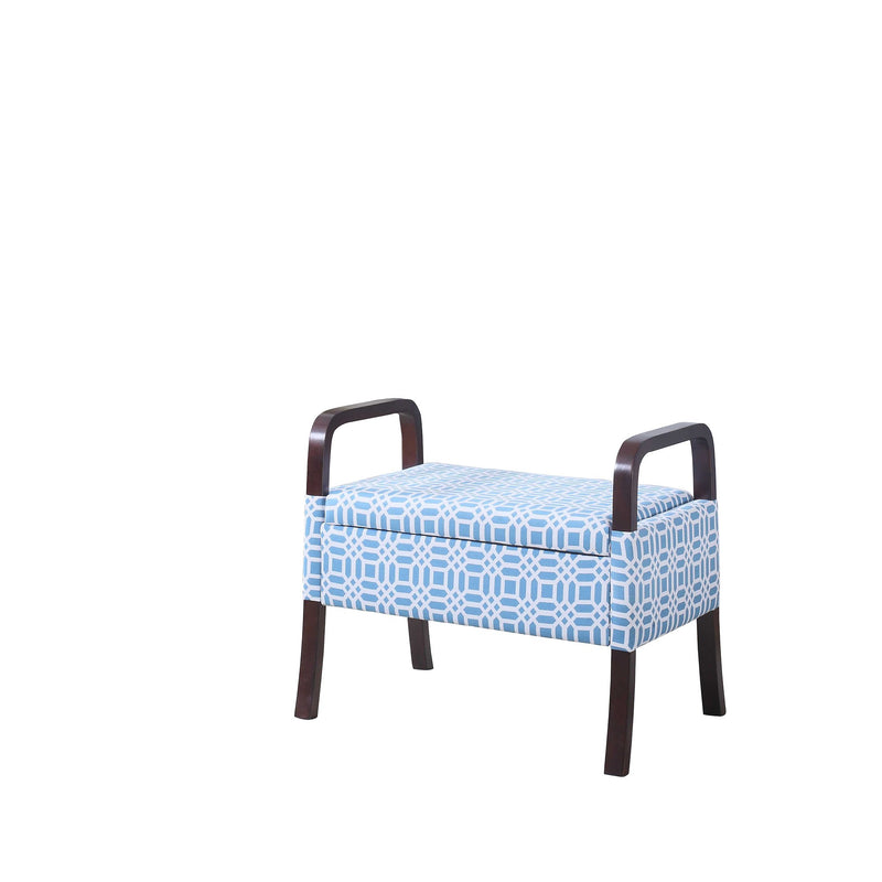 Home Outfitters 20" Blue And White Polyester And Dark Brown Ottoman