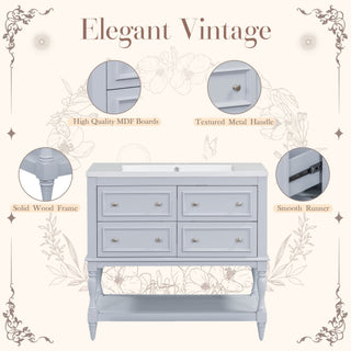 36" Bathroom Vanity Cabinet with Sink Combo Set, Undermount Resin Sink, Free Standing Vanity Set with 4 Drawers Blue