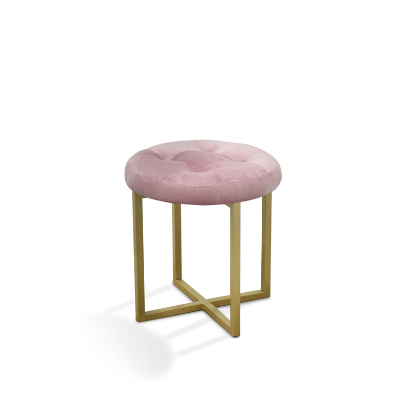 Home Outfitters 17" Pink Tufted Velvet and Gold Stool