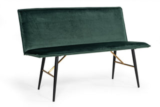 53" Green And Dark Brown Upholstered Velvet Dining Bench
