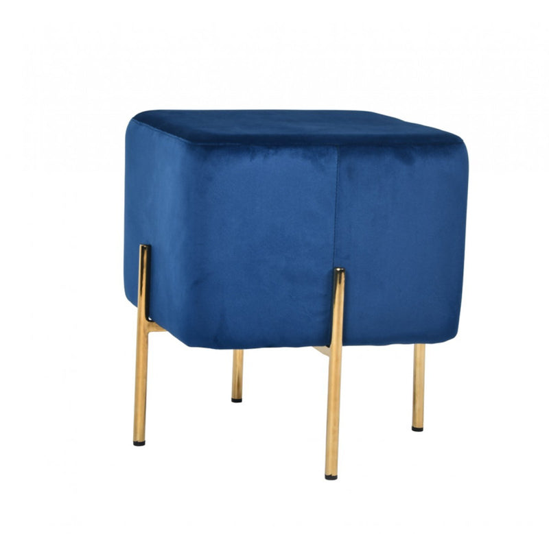 Home Outfitters 16" Blue Velvet And Gold Cube Ottoman