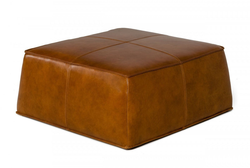 Home Outfitters 37" Camel Faux Leather Ottoman