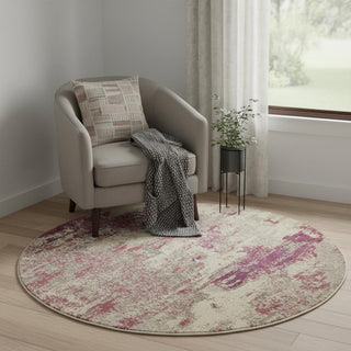 Home Outfitters 4' X 4' Ivory And Pink Round Abstract Power Loom Non Skid Area Rug