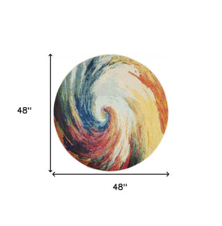 Home Outfitters 4' X 4' Wave Round Abstract Power Loom Non Skid Area Rug