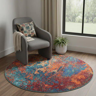 Home Outfitters 4' X 4' Atlantic Round Abstract Power Loom Non Skid Area Rug