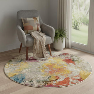 Home Outfitters 4' Ivory Abstract Round Rug