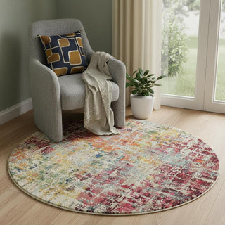 Home Outfitters 4' Pink Abstract Distressed Round Rug