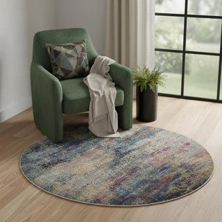 Home Outfitters 4' Blue And Ivory Abstract Round Rug