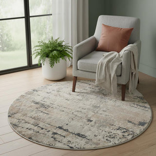 Home Outfitters 4' X 4' Beige And Grey Round Abstract Power Loom Non Skid Area Rug
