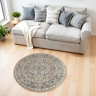 Home Outfitters 4' Beige And Ivory Oriental Distressed Round Rug