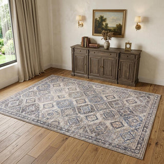 Home Outfitters 4' X 6' Ivory Latte Oriental Power Loom Distressed Washable Area Rug