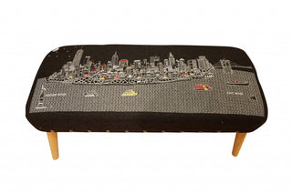Home Outfitters 38" Gray Wool and Brown Ottoman