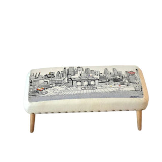 Home Outfitters 38" Cream Wool and Brown Ottoman